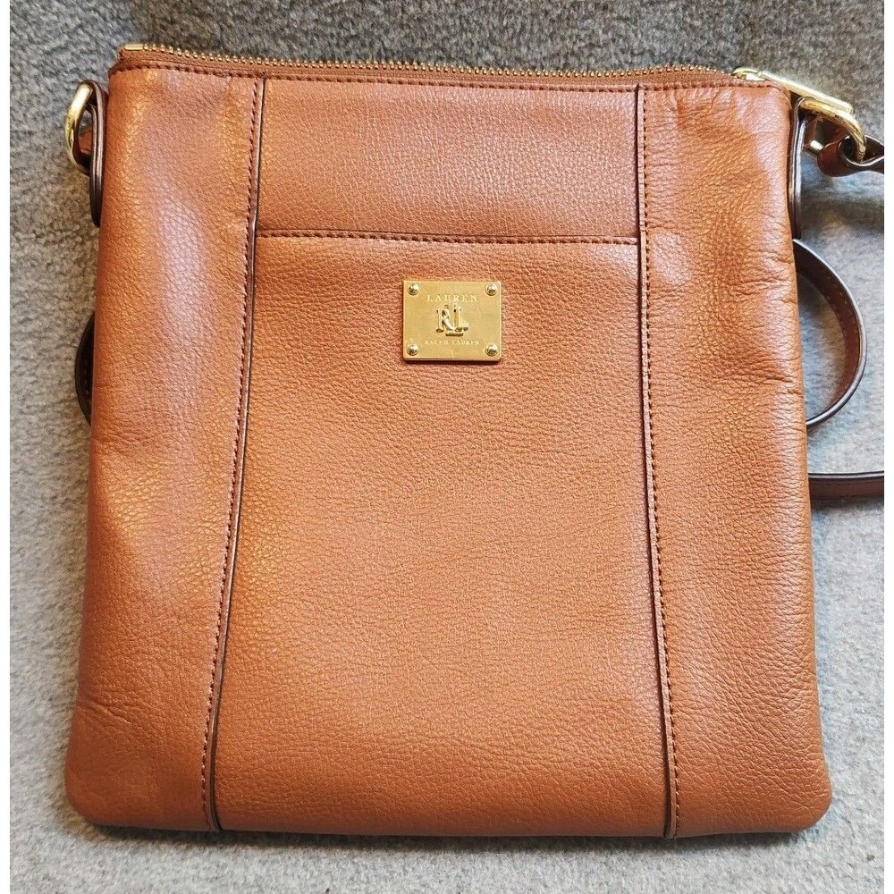Lauren Ralph Lauren Leather Flat Crossbody Purse Bag Brown Size 9 X 8